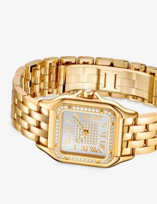 CARTIER: CRWJPN0043 Panthère de Cartier medium 18ct yellow-gold and 0.52ct diamond quartz watch