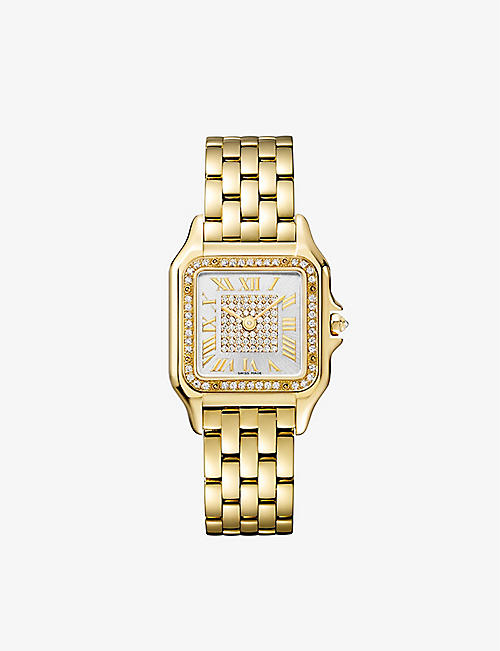 CARTIER: CRWJPN0043 Panthère de Cartier medium 18ct yellow-gold and 0.52ct diamond quartz watch