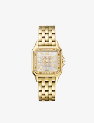 CARTIER: CRWJPN0043 Panthère de Cartier medium 18ct yellow-gold and 0.52ct diamond quartz watch