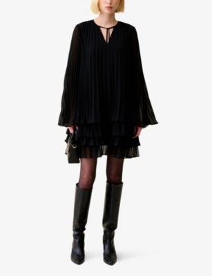 CLAUDIE PIERLOT: Pleated flared woven mini dress