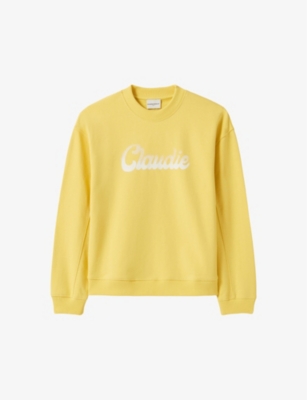 Claudie Pierlot Womens  Logo-print Round-neck Regular-fit Cotton Sweatshirt In Jaunes / Oranges