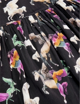 Molo Girls Flying Pegasus Kids Cocos Graphic-print Woven Dress 3-12 Years 9-10 In Flying Pegasus
