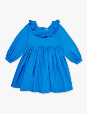 Molo Girls Lapis Blue Kids Cillie Ruffled-trim Organic-cotton Poplin Dress 3-12 Years 7-8 In Lapis Blue