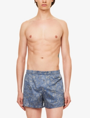 Shop Zimmerli Mens  Paisly-print Mid-rise Cotton Boxer Shorts In Summerpaisley Blue