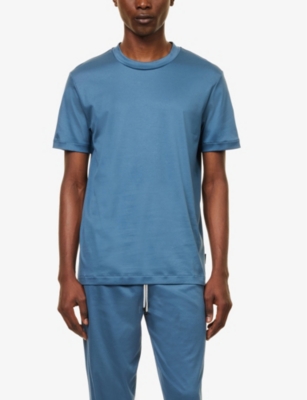 Shop Zimmerli Men's Island Blue Crewneck Regular-fit Cotton-jersey Pyjama Top