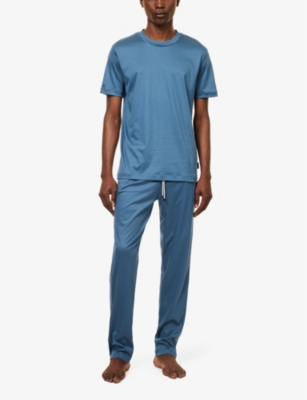 Shop Zimmerli Men's Island Blue High-rise Tapered-leg Cotton-jersey Pyjama Bottoms