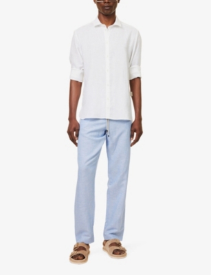 Shop Zimmerli Men's White Spread-collar Relaxed-fit Linen And Cotton-blend Shirt