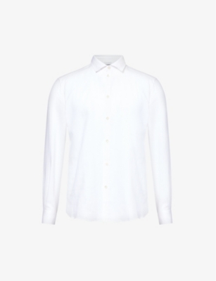 Zimmerli Mens White Spread-collar Relaxed-fit Linen And Cotton-blend Shirt