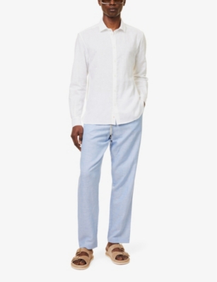 Shop Zimmerli Men's Sky Blue High-rise Relaxed-fit Linen And Cotton-blend Pyjama Bottoms