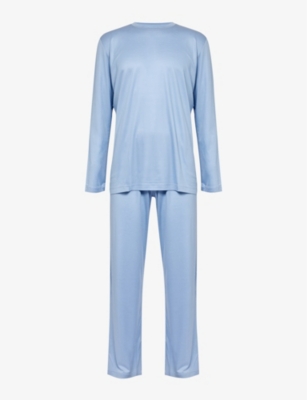 Shop Zimmerli Men's Sky Blue Crewneck Regular-fit Woven Pyjamas
