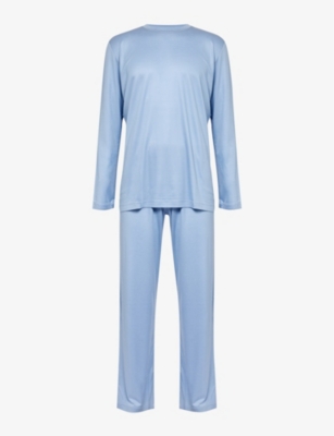 Zimmerli Mens Sky Blue Crewneck Regular-fit Woven Pyjamas