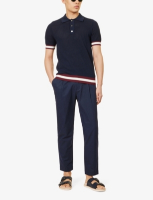 Che Mens Navy Quinn Stripe-trimmed Cotton-knit Polo Shirt In Navy