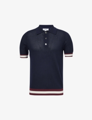 Shop Che Men's Vy Quinn Stripe-trimmed Cotton-knit Polo Shirt In Navy