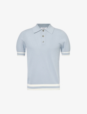 Shop Che Men's Powder Blue Quinn Stripe-trimmed Cotton-knit Polo Shirt