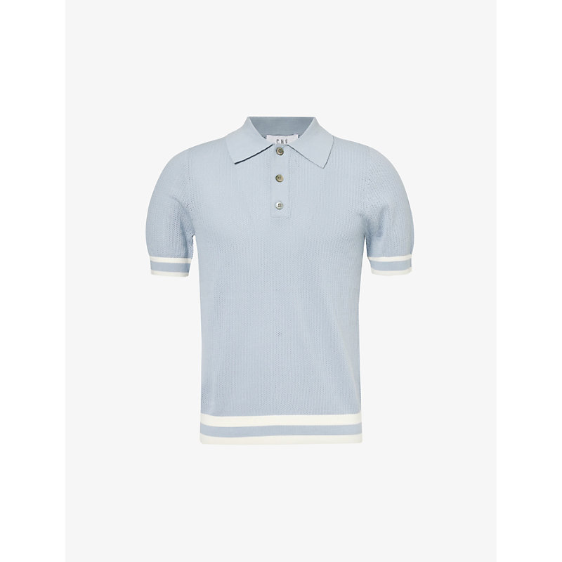 Shop Che Men's Powder Blue Quinn Stripe-trimmed Cotton-knit Polo Shirt