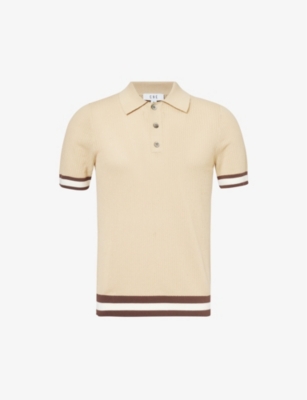 Shop Che Men's Camel Quinn Stripe-trimmed Cotton-knit Polo Shirt