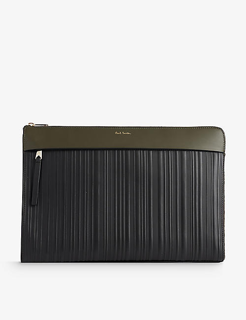 PAUL SMITH: Foiled-branding striped leather briefcase