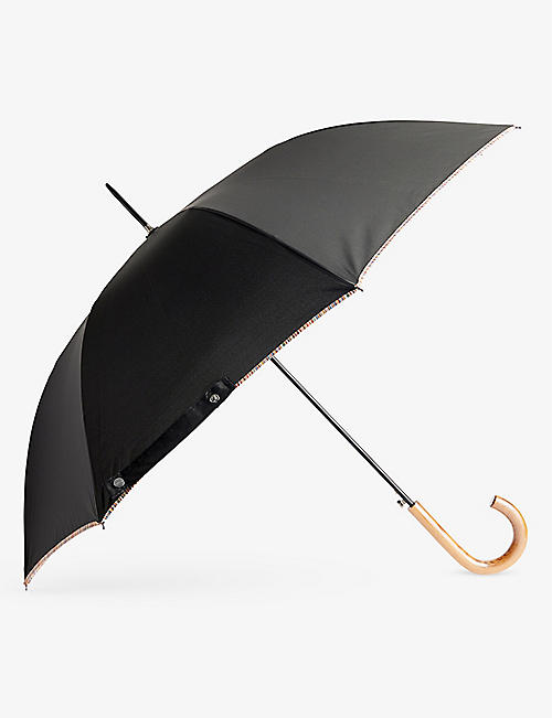PAUL SMITH: Striped-trim wooden-handle woven umbrella