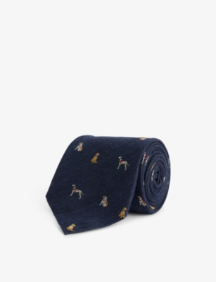 PAUL SMITH: Dog-embroidered silk-blend tie