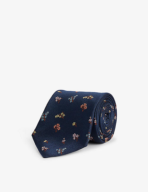 PAUL SMITH: Flower-embroidered silk tie