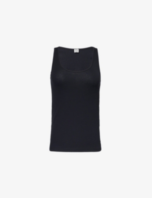 Shop Totême Scoop-neck Ribbed Organic-cotton Blend In Black