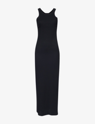 Shop Totême Toteme Women's Black Slim-fit Scoop-neck Organic-cotton Blend Stretch-jersey Midi Dress
