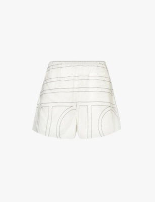 Shop Totême Womens White Black Brand-embroidered High-rise Organic-cotton Blend Shorts