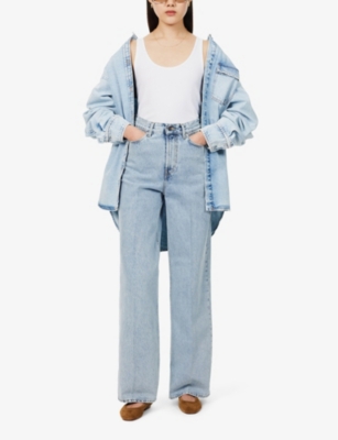 TOTÊME WOMENS COOL BLUE FADED-WASH WIDE-LEG HIGH-RISE COTTON DENIM JEANS 