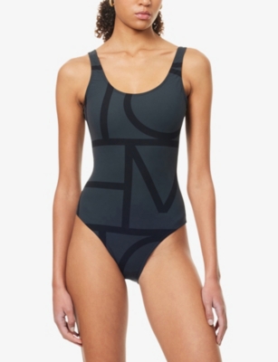 Totême Monogram Printed Recycled Swimsuit In Black Monogram