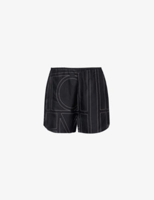 Shop Totême Womens Wide-leg High-rise Silk-twill Shorts Black Monogram