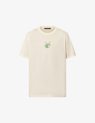 LOUIS VUITTON: Logo and flower-intarsia knitted cotton T-shirt