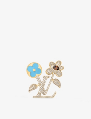 LOUIS VUITTON: LV Blooming crystal-embellished gold-tone brass brooch