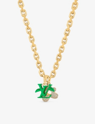 LOUIS VUITTON: Louis Vuitton x Tyler, the Creator LV Blooming enamel-coated brass and cubic zirconia pendant necklace