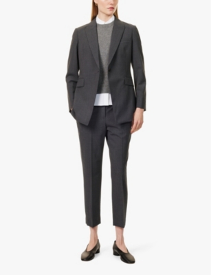 Theory Womens Charcoal Melange Pressed-crease Tapered-leg High-rise Stretch-wool Trousers In Charcoal Melange