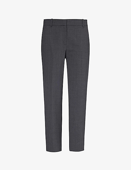 THEORY: Pressed-crease tapered-leg high-rise stretch-wool trousers