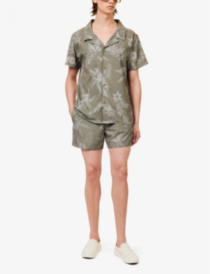 Shop Hugo Boss Boss Men's Beige/khaki Flower-print Recycled-polyester Swim Shorts