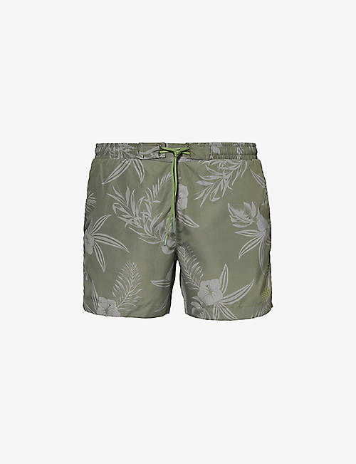 BOSS: Flower-print recycled-polyester swim shorts