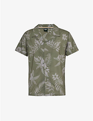 BOSS: Flower-print relaxed-fit recycled-polyester shirt