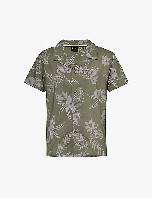 BOSS: Flower-print relaxed-fit recycled-polyester shirt