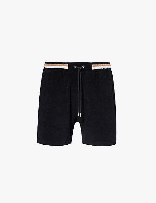 BOSS: Stripe-trim relaxed-fit terry cotton-blend shorts