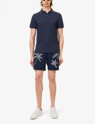 Shop Hugo Boss Boss Men's Vy Logo-embellished Regular-fit Recycled-polyester Swim Shorts In Navy