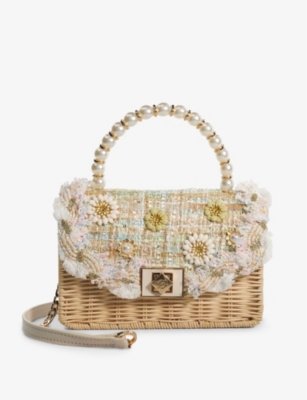Shop Dune Women's Pastel-boucle Blooms Bead-embellished Straw Cross-body Bag