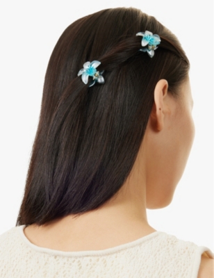 Emi Jay Womens Aqua Pearl Superbloom Set Of Two Acetate Hair Clips In Aqua Pearl