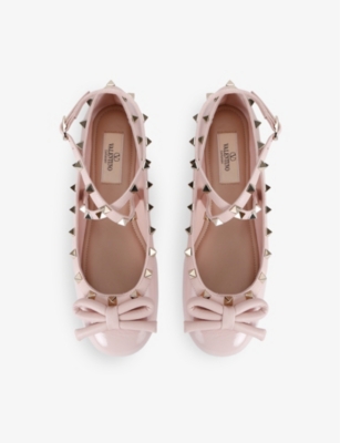 Shop Valentino Womens Blush Rockstud Bow-embellished Crossover-strap Leather Ballet Flats Eur 39 / 6 Uk