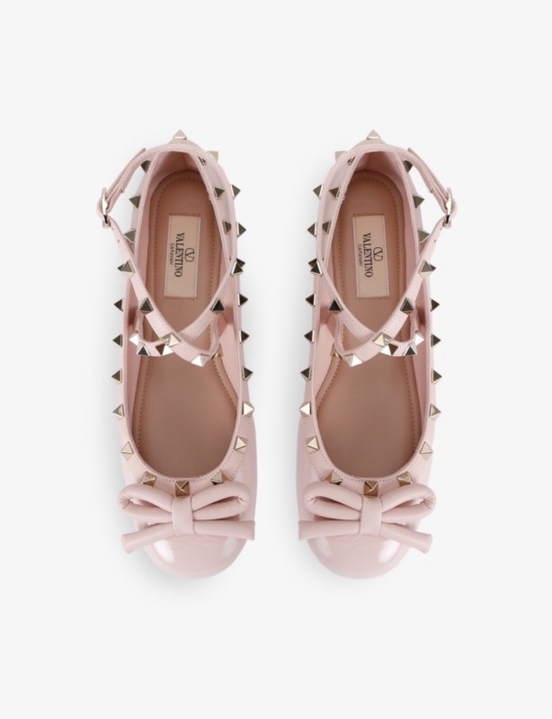 Rockstud bow-embellished crossover-strap leather ballet flats