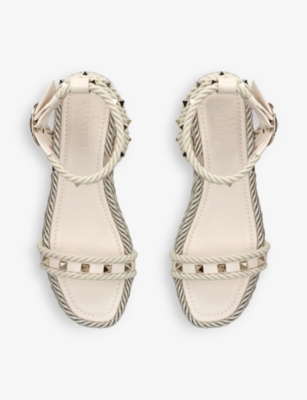 Valentino Rockstud 45 Rope & Leather Wedge Sandal In Winter Wht