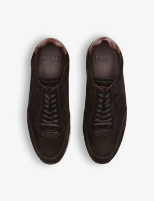 Loake Mens Dark Brown Bannister Panelled Suede Low-top Trainers In Dark Brown