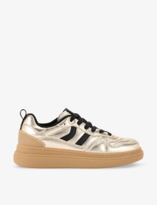 Kg Kurt Geiger Womens Gold Keen Metallic-effect Faux-leather Trainers In Gold