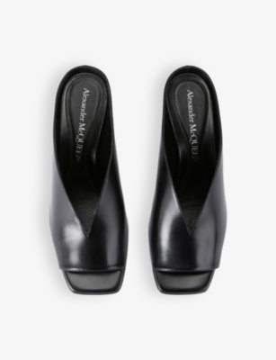 MCQUEEN: Armadillo square-toe leather heeled mules