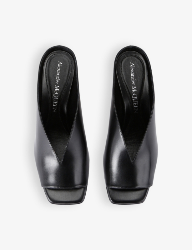 Armadillo square-toe leather heeled mules